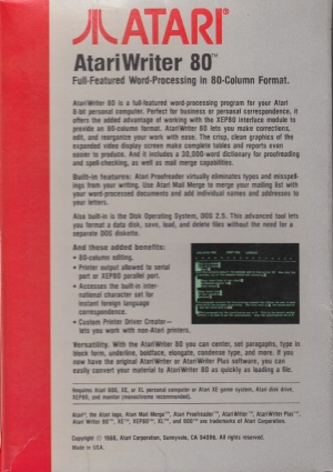 Atariwriter 80 disk back