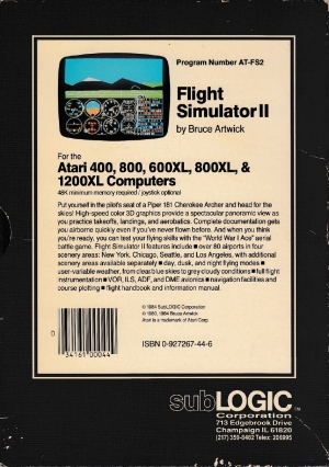 Flight Simulator II disk back