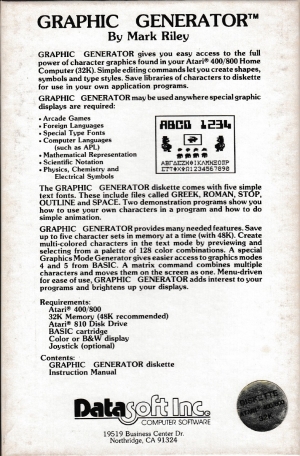 Graphic Generator disk back