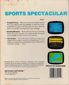 Sports Spectacular disk back